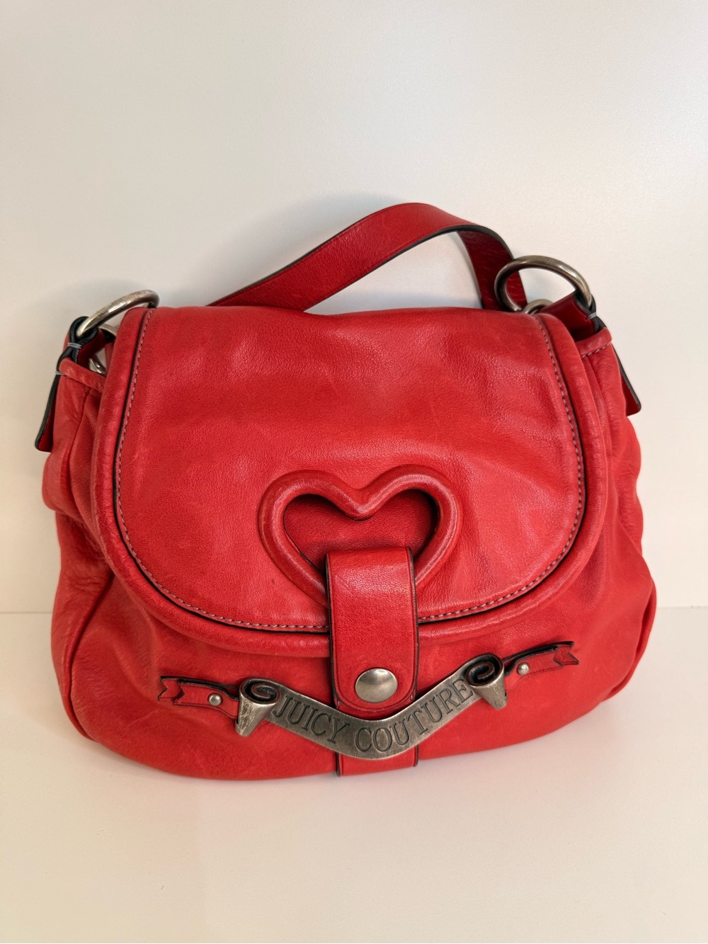 Juicy Couture Red Leather Small Shoulder Bag with Cutout Heart